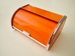 BROTKASTEN, 70`ER JAHRE, ORANGE, VINTAGE, METALL, BOX